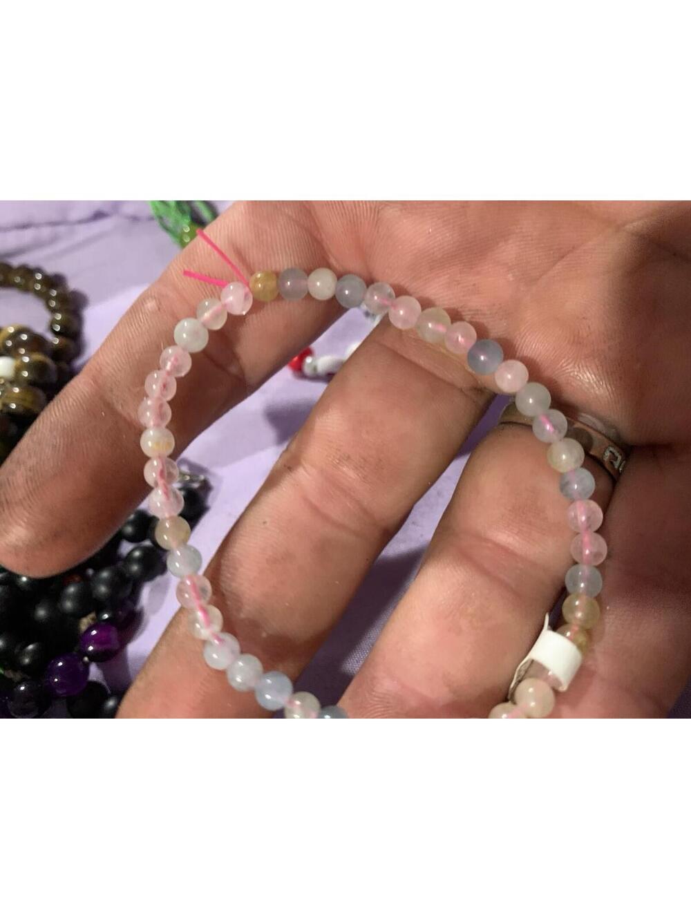 Stretchy Natural Rainbow Morganite Sweet Candy Round Stone Jewelry Bracelet 7.5"